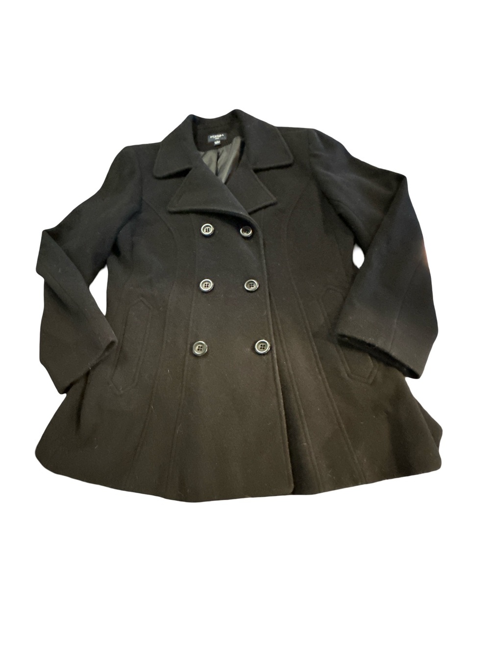 Sonoma Life + Style  Preppy Black Wool Blend Double Breasted Pea Coat L Timeless